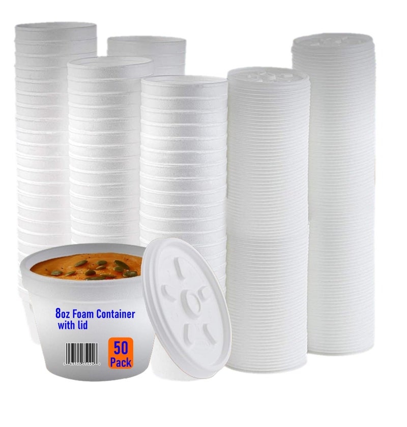 Mr. Miracle Mr Miracle Foam Bowl with Lid for Hot and Cold Foods â€“ 8 Ounce Disposable Soup Container with Vented Lid, Great for Ice Cream, Yogurt, Soup, Takeout [50 pack] - Image 1