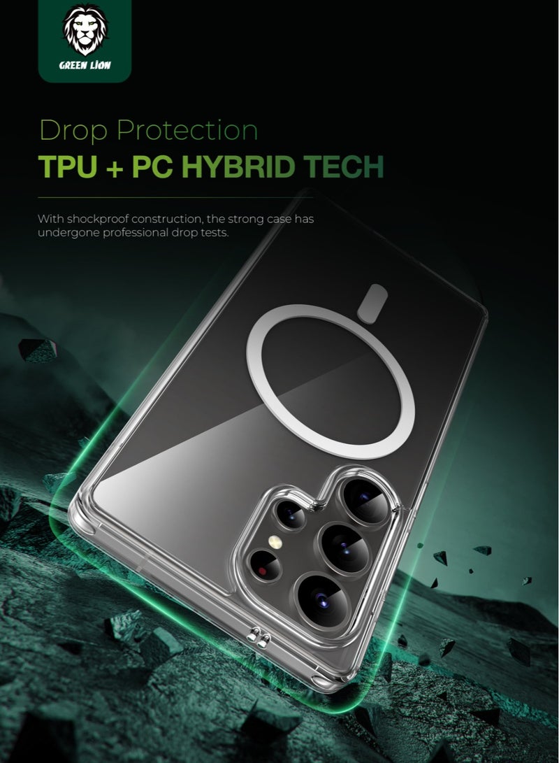 GREEN LION Galaxy S25 Ultra Magsafe Case Crystal Clear / Strong Magnets/ Comfortable Grip /Anti-Scratch / Drop Protection / Raised Edge / Precise Cutouts / Flexible Back Cover - Clear - Image 3