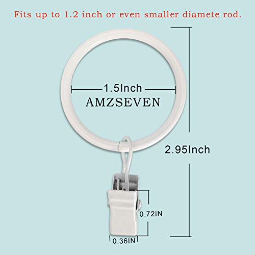 AMZSEVEN 40 Pack Metal Curtain Rings with Clips, Drapery Clips Hooks, Decorative Curtain Rod Clips 1.5 in Interior Diameter, Rustproof White - Image 2