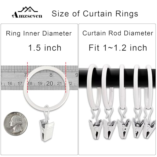 AMZSEVEN 40 Pack Metal Curtain Rings with Clips, Drapery Clips Hooks, Decorative Curtain Rod Clips 1.5 in Interior Diameter, Rustproof White - Image 3