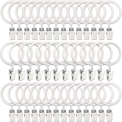 AMZSEVEN 40 Pack Metal Curtain Rings with Clips, Drapery Clips Hooks, Decorative Curtain Rod Clips 1.5 in Interior Diameter, Rustproof White - Image 1