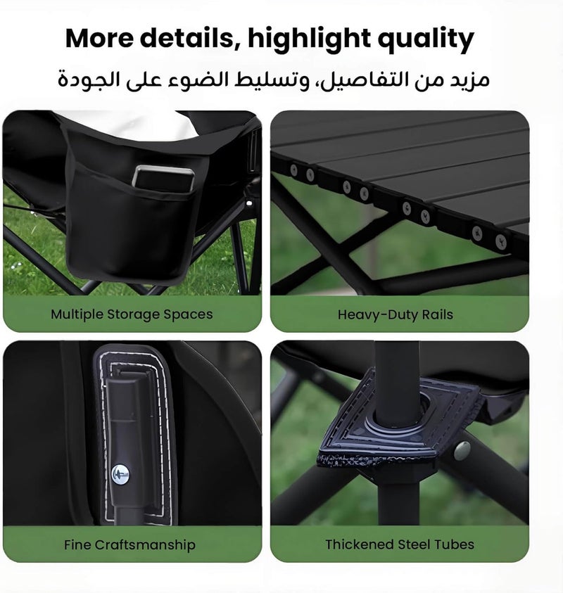 Hompenny 3Pcs Camping Chair Set, Foldable Camping Table & Chair with Side Pocket, Carry Bag, Ideal for Patio, Garden, Living Room (Black, 50×50×50cm) - Image 4