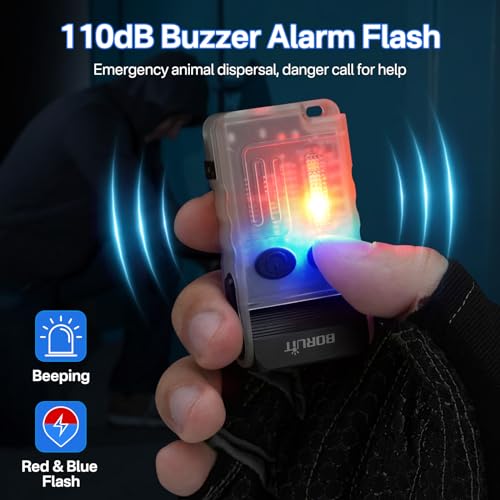 BORUIT V20 LED Small Powerful EDC Flashlight with Clip,180°Head Swivels,Super Bright USB C Rechargeable Mini Pocket Keychain Flash Light with Red COB Light-14 Mode,IP67,Magnetic,110DB Buzzer(White) - Image 4