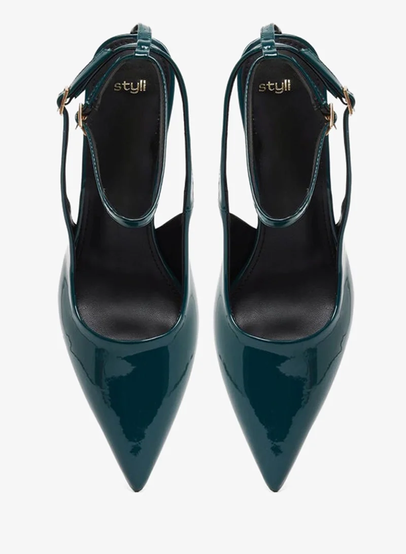 Styli  Dark Green Ankle Strap Stiletto Heel Sandals for Women | Best Price UAE