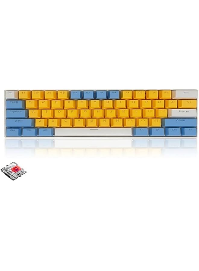 لوحة مفاتيح ألعاب RGB مكونة من 61 مفتاحًا، سلكية صغيرة مقاومة للماء بنسبة 60%، مع لوحة مفاتيح مضادة للظلال، وثلاثة أغطية مفاتيح ملونة مع مفتاح أحمر للاعبي الألعاب (أصفر وأزرق وأبيض) - Image 1
