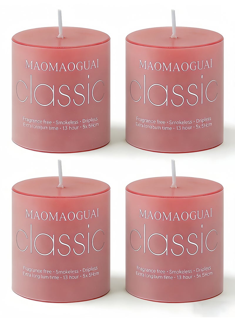 4 Pack Red Rose Scented Candles, Smokeless Dripless Pillar Candles, 13 Hours Long Burning Fragrance Candle Set for Home, Weddings, Parties, Dinner Table Decor, Gift Boxed Aromatherapy Candles - Image 1