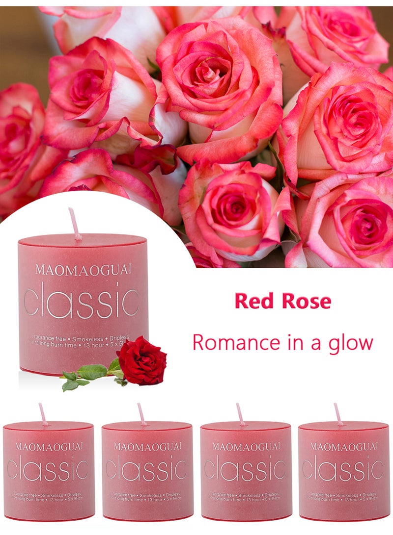 4 Pack Red Rose Scented Candles, Smokeless Dripless Pillar Candles, 13 Hours Long Burning Fragrance Candle Set for Home, Weddings, Parties, Dinner Table Decor, Gift Boxed Aromatherapy Candles - Image 2