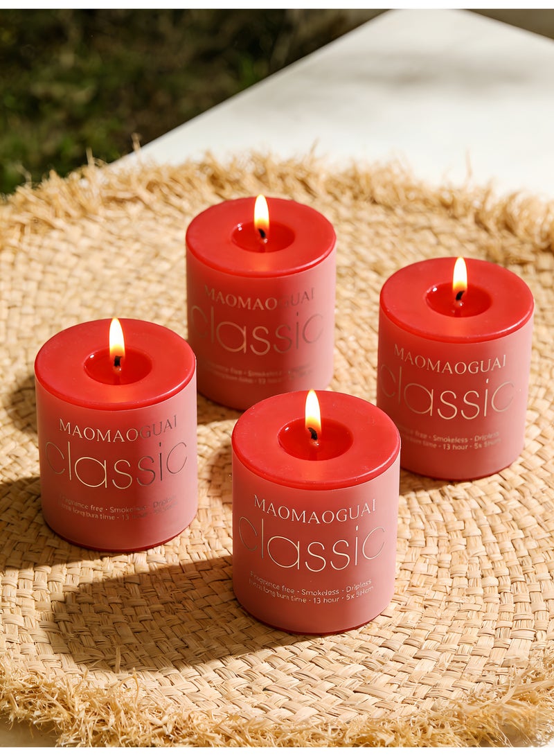 4 Pack Red Rose Scented Candles, Smokeless Dripless Pillar Candles, 13 Hours Long Burning Fragrance Candle Set for Home, Weddings, Parties, Dinner Table Decor, Gift Boxed Aromatherapy Candles - Image 3