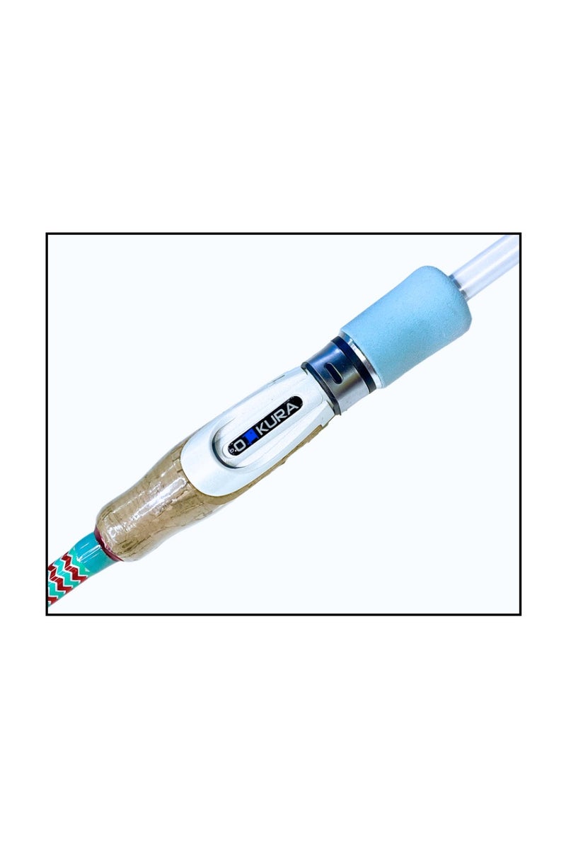 Oakura Rainbow 744MH Travel Spinning Rod 7.4ft Medium Heavy Action 4 Piece White Light Aqua Blue Lure 3/8-1oz Line 12 to 20lb Carbon Blank Cork Handle with Transparent Tube - Image 3