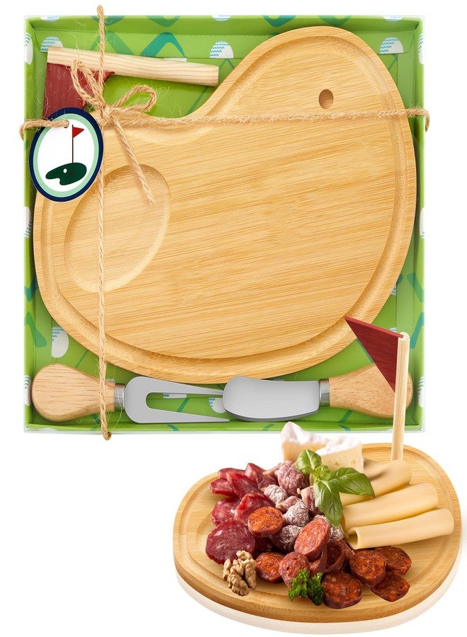 Ziliny Golf Cheese Board Gift Set Party Favor Prizes Charcuterie Wood Board with Knives and Box Father Day Gift for Dad Grandpa Party Tournament Game (9.8" x 7.7", Bamboo Color) - Image 1