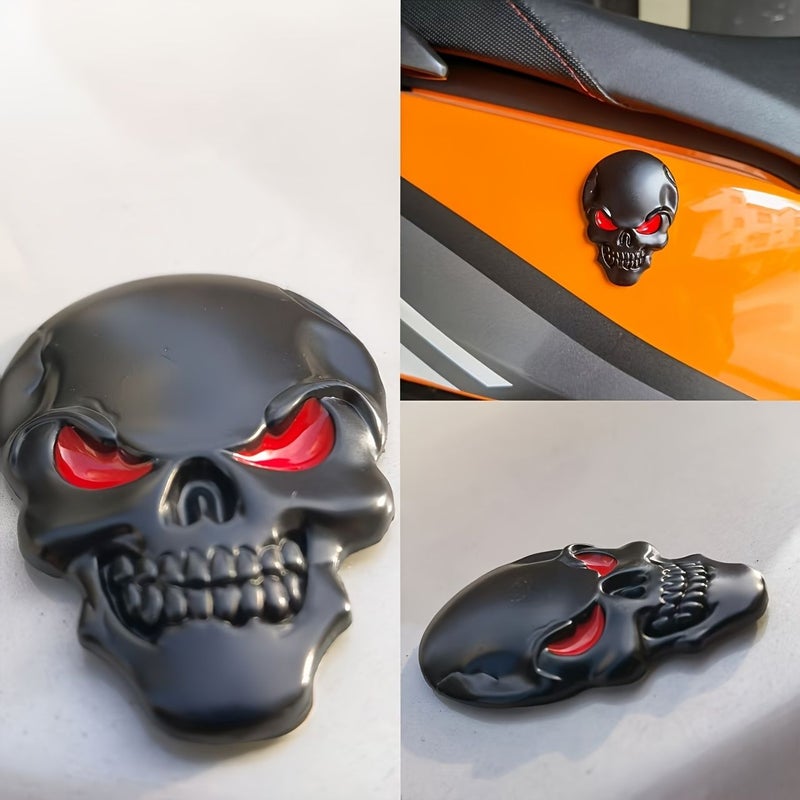 Gothic Skull Metal Car Emblem Black Red Glowing Eyes 5cm Universal Decal - Image 2