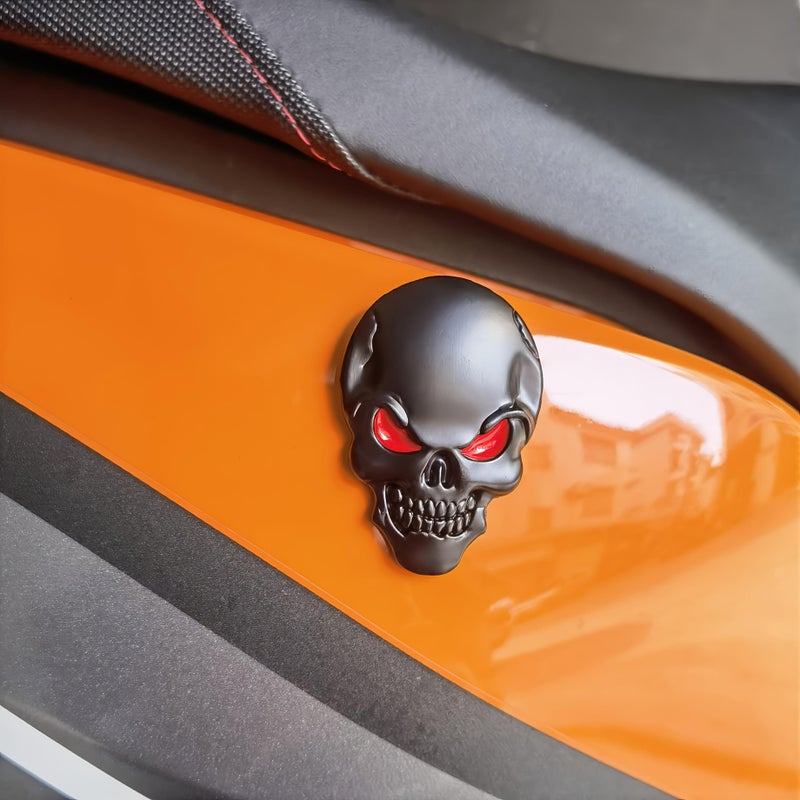 Gothic Skull Metal Car Emblem Black Red Glowing Eyes 5cm Universal Decal - Image 3