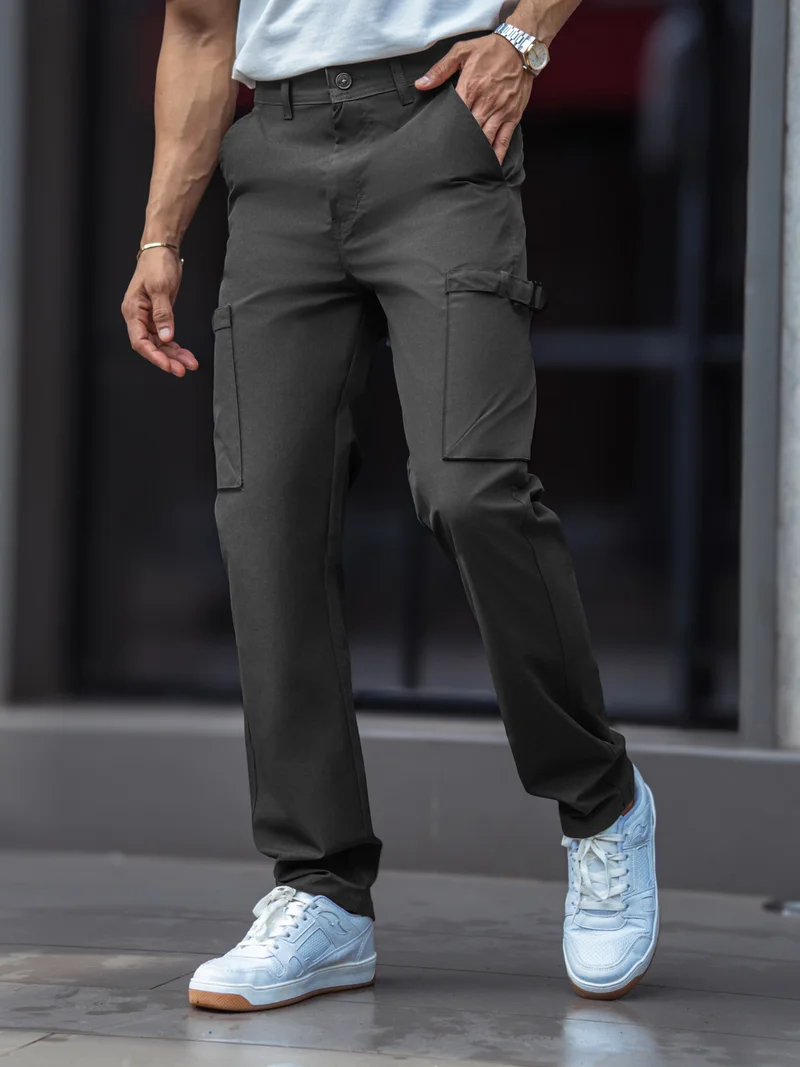 مانياك مانياك رجالي رمادي غامق سادة جيب بحزام غواصة كارغو