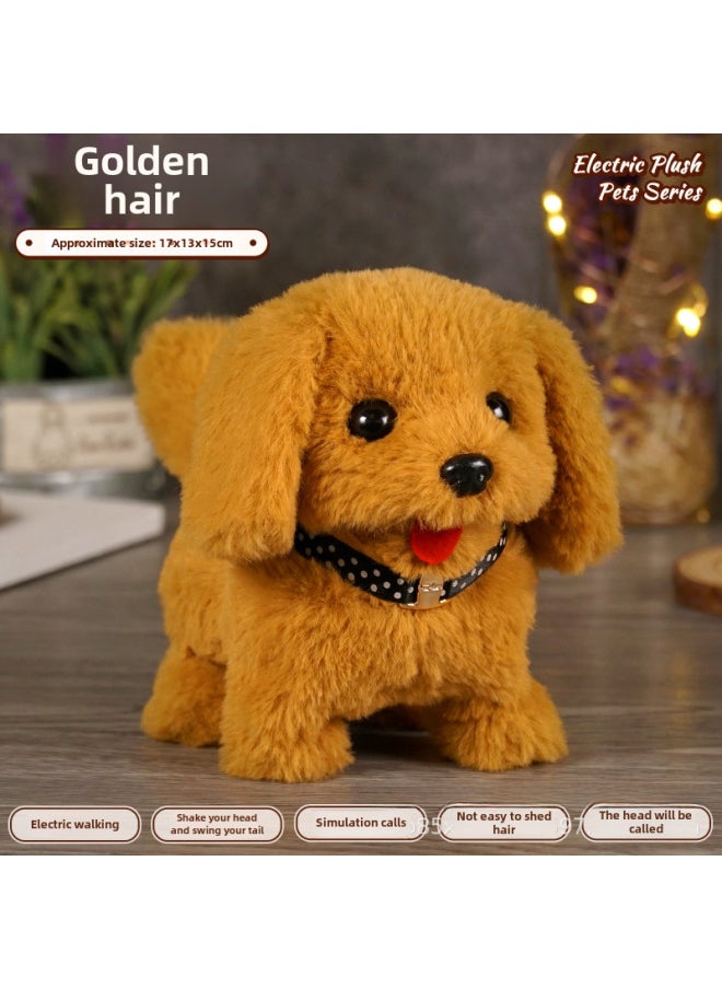 Children's Simulated Teddy Rabbit Electric Pet Dog Plush Walking Barking Toy Electronic Pet Dog Toy-Color:Golden Retriever-Specifications:Tow Rope Bell Battery Screwdriver  - Image 1