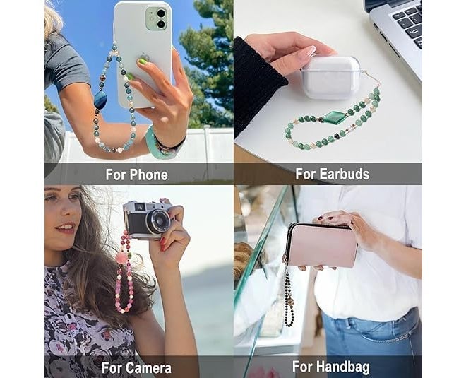 KHOLAD Crystal Phone Wrist Strap Phone Charm Chain Keychain Beaded Cellphone Lanyard with Tether Tab Hands-Free Wristlet Bracelet Wrist Grip Strap for Women - Image 5