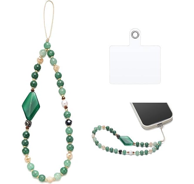KHOLAD Crystal Phone Wrist Strap Phone Charm Chain Keychain Beaded Cellphone Lanyard with Tether Tab Hands-Free Wristlet Bracelet Wrist Grip Strap for Women - Image 1