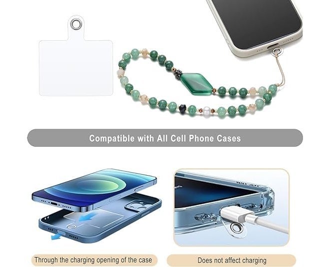 KHOLAD Crystal Phone Wrist Strap Phone Charm Chain Keychain Beaded Cellphone Lanyard with Tether Tab Hands-Free Wristlet Bracelet Wrist Grip Strap for Women - Image 3