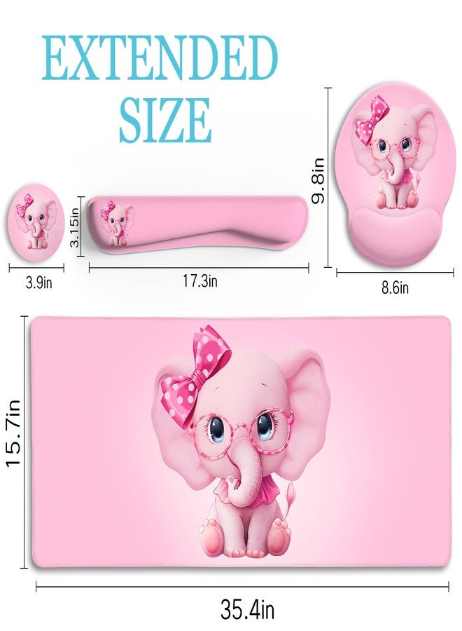 LIMKRIAN Elephant Mouse Pad Desk Mat Set, Kawaii Gaming Ergonomic Mouse Pad with Wrist Support Wrist Rest for Computer Keyboard Cup Coaster, Cute Elephant Office Supplies Desk Decor Accessories - Image 3