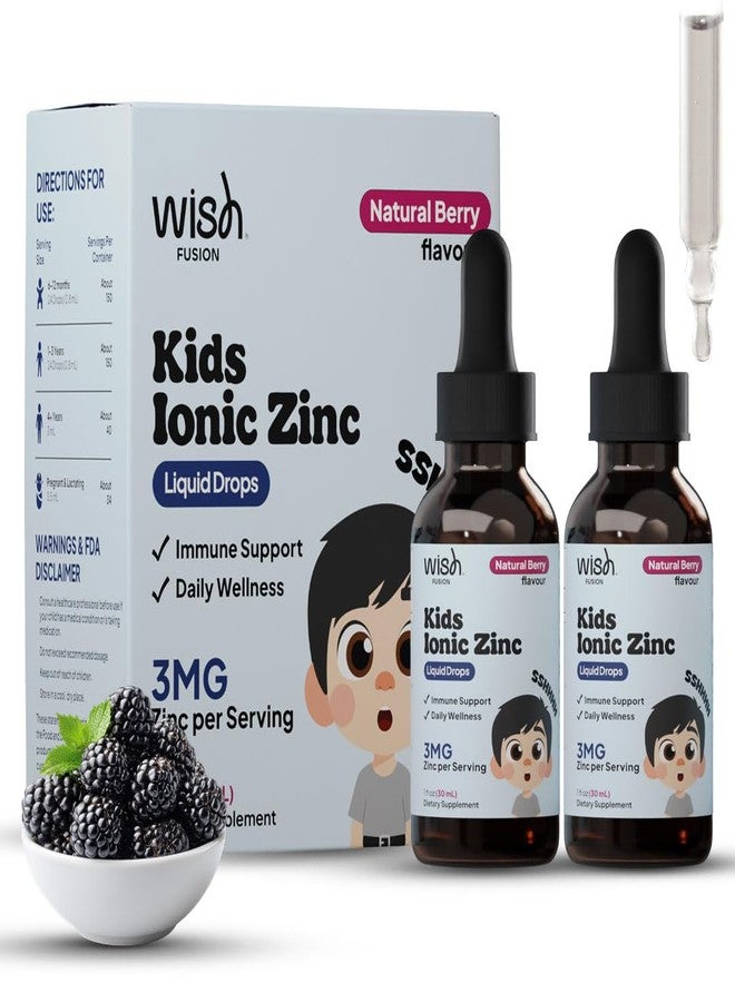 Wish Fusion قطرات الزنك السائلة للأطفال من ويش فيوجن، للعناية اليومية، زنك سائل أيوني، امتصاص سريع للأطفال الصغار والرضع، ودعم مناعة الأطفال، بنكهة التوت الطبيعية، عبوتان × 30 مل - Image 1