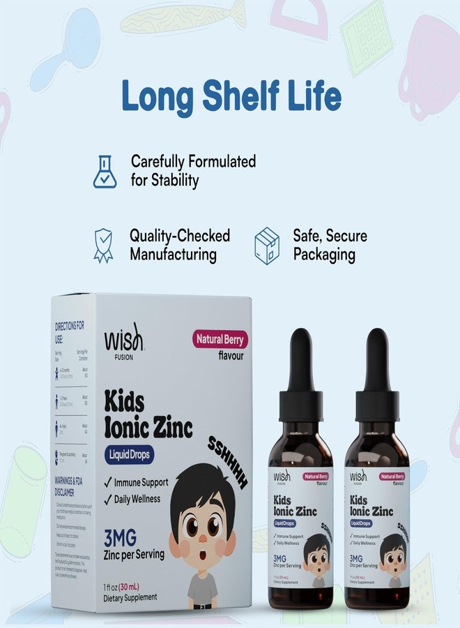 Wish Fusion قطرات الزنك السائلة للأطفال من ويش فيوجن، للعناية اليومية، زنك سائل أيوني، امتصاص سريع للأطفال الصغار والرضع، ودعم مناعة الأطفال، بنكهة التوت الطبيعية، عبوتان × 30 مل - Image 4