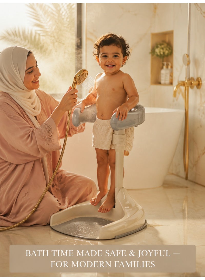جودي بلاي أداة رائعة للاستحمام أثناء الوقوف للأطفال، حوض استحمام للأطفال الرضع والأطفال الصغار، أداة رائعة لتنظيف المؤخرة، حامل حوض الاستحمام، حوض استحمام للأطفال، كرسي استحمام للأطفال، حامل استحمام قابل للطي للأطفال مزود بقاعدة مانعة للانزلاق، حامل استحمام قابل للتعديل، رمادي - Image 2