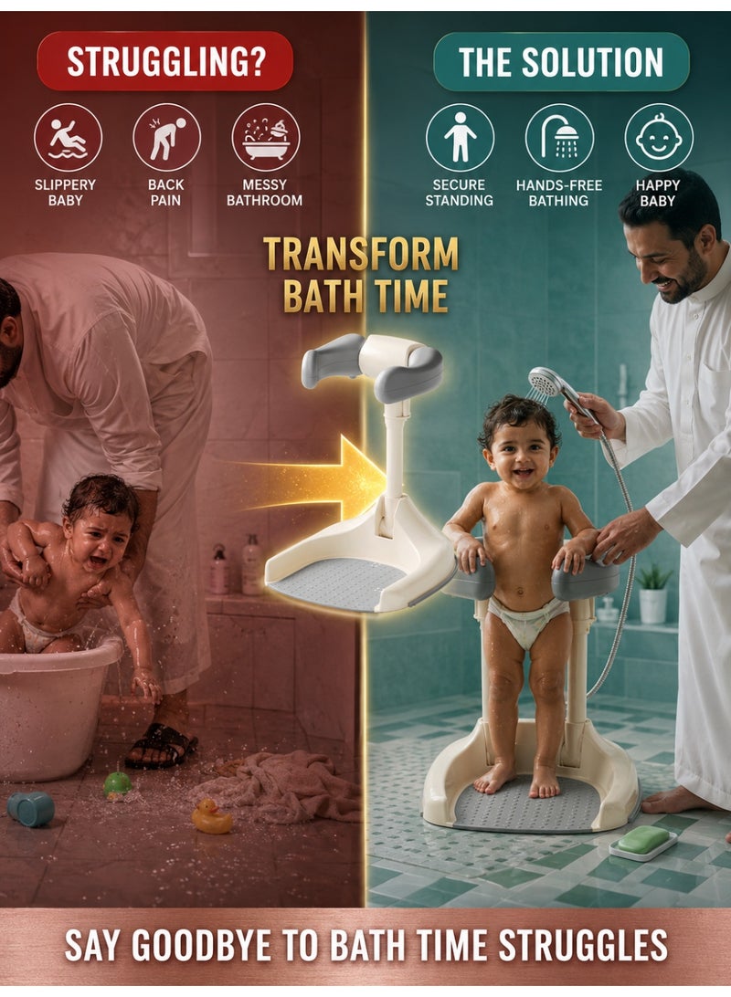 جودي بلاي أداة رائعة للاستحمام أثناء الوقوف للأطفال، حوض استحمام للأطفال الرضع والأطفال الصغار، أداة رائعة لتنظيف المؤخرة، حامل حوض الاستحمام، حوض استحمام للأطفال، كرسي استحمام للأطفال، حامل استحمام قابل للطي للأطفال مزود بقاعدة مانعة للانزلاق، حامل استحمام قابل للتعديل، رمادي - Image 4