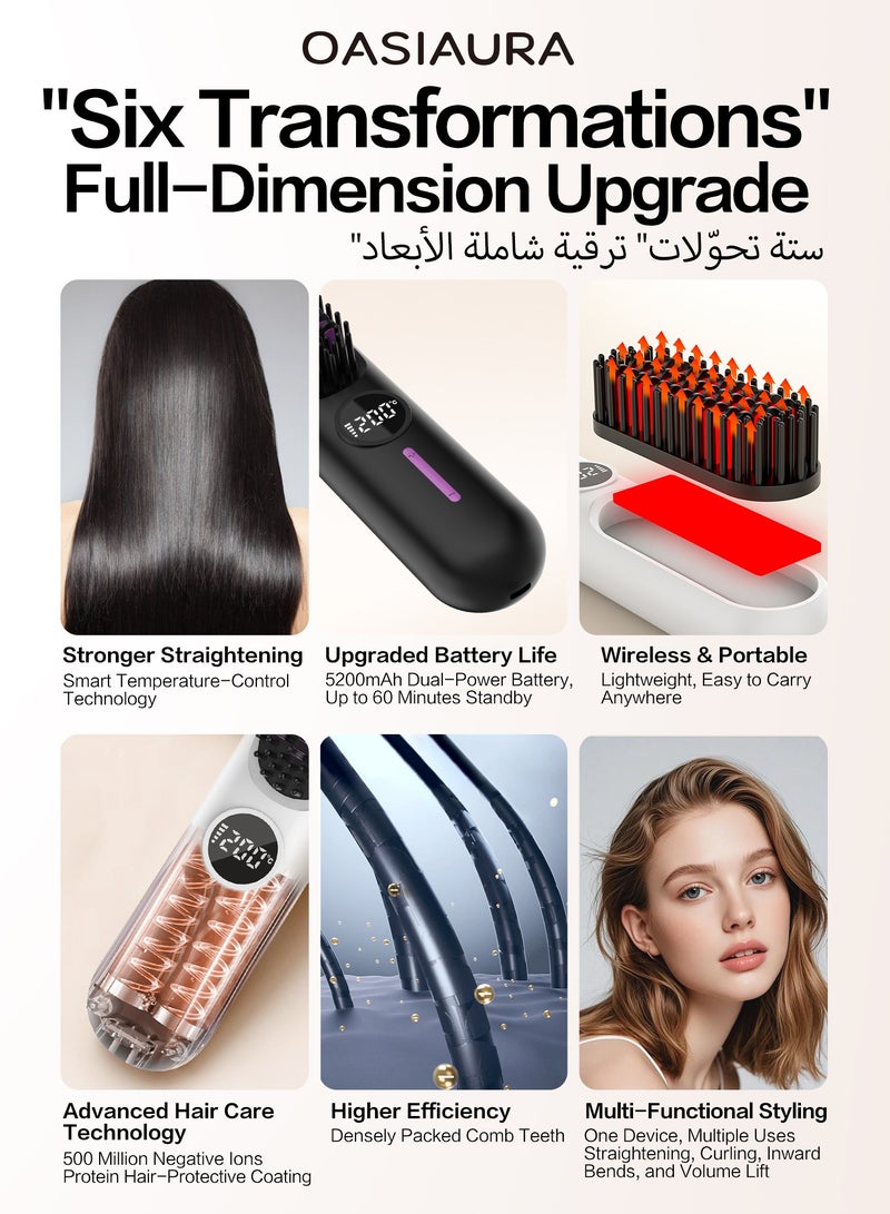 واسيانور مشط شعر مصغر متعدد الوظائف اللاسلكي مع أيونات سالبة من الجيل السادس – دقيقتين في واحد لتلفيف وتضيق الشعر، آمن للشعر، مع مؤشر بطارية LED - Image 3