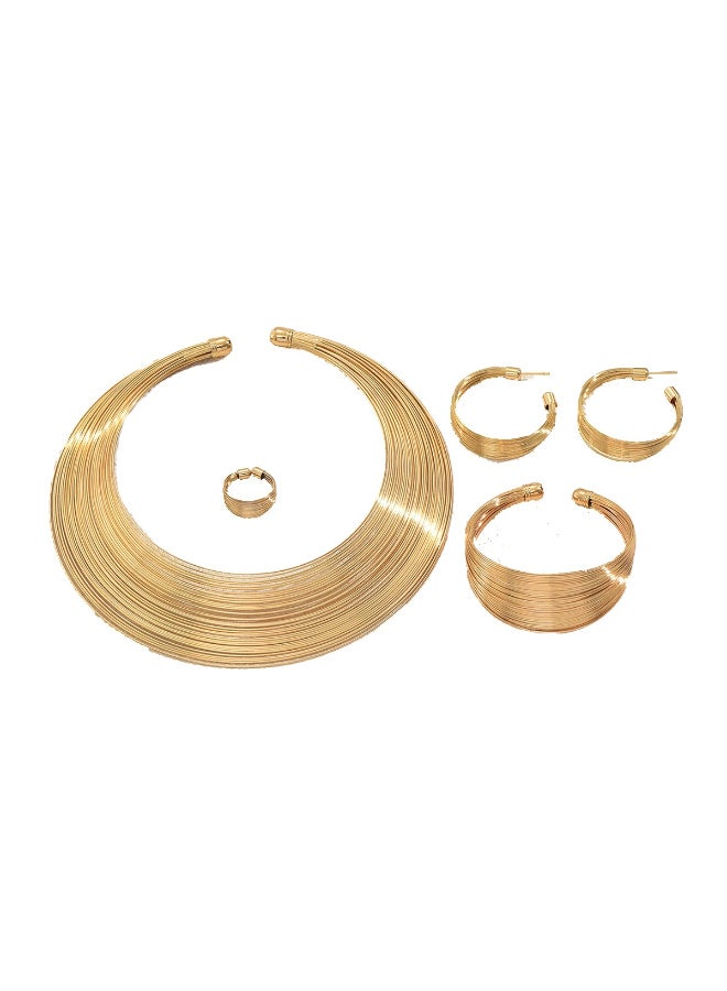 Ciara European and American multi-layer metal jewelry set with geometric line design, versatile collar, adjustable opening bracelet for women - Image 4