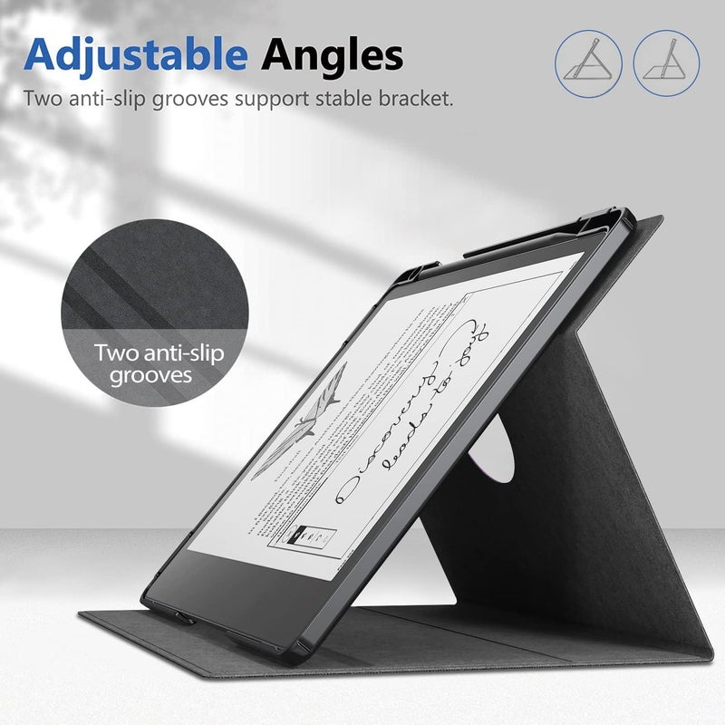 E NET-CASE غلاف لجهاز Kindle Scribe 10.2 بوصة إصدار 2022، غلاف قائم قابل للتعديل متعدد الزوايا ويدور 360 درجة لجهاز Kindle Scribe 10.2 بوصة، مزود بميزة النوم/الاستيقاظ التلقائي وحامل قلم، (أسود) - Image 5