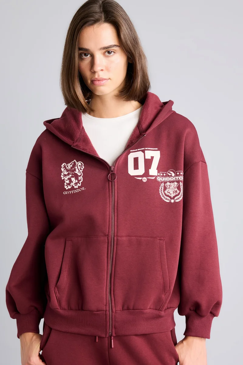 Defacto Oversize Fit Hooded Printed Thick Sweatshirt Fabric Harry Potter Licensed Cardigan