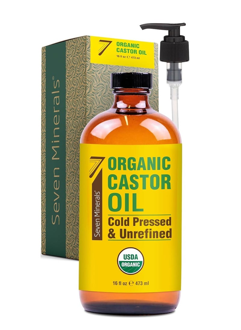 Seven Minerals - Seven Minerals New 16 fl oz Glass Bottle Castor Oil Organic Cold Pressed Unrefined Glass Bottle Pack - 100% Pure USDA Certified Organic Hexane Free - Image 1