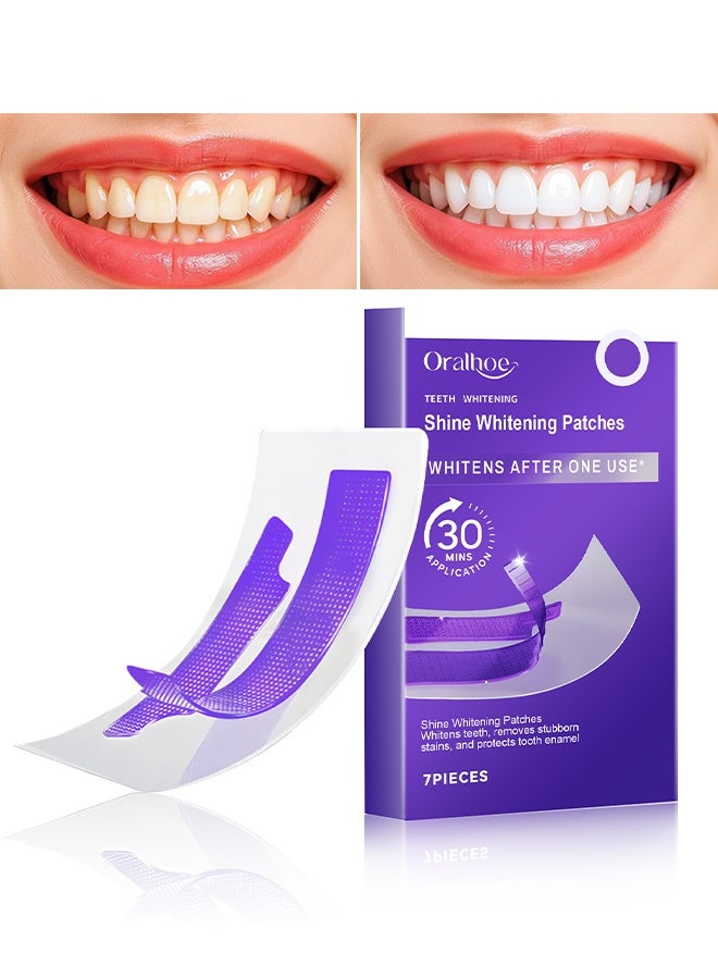 ORALHOE Shine Whitening Patches, Purple Instant Whitening Strips, V34 Teeth Whitening Strips, Purple Tooth Whitening, Tooth Stain Treatment, Gum Care & Stain Removal, Removes Yellow Stains & Bad Breath, Combining Whitening And Colour Correction 7 Pieces - Image 1