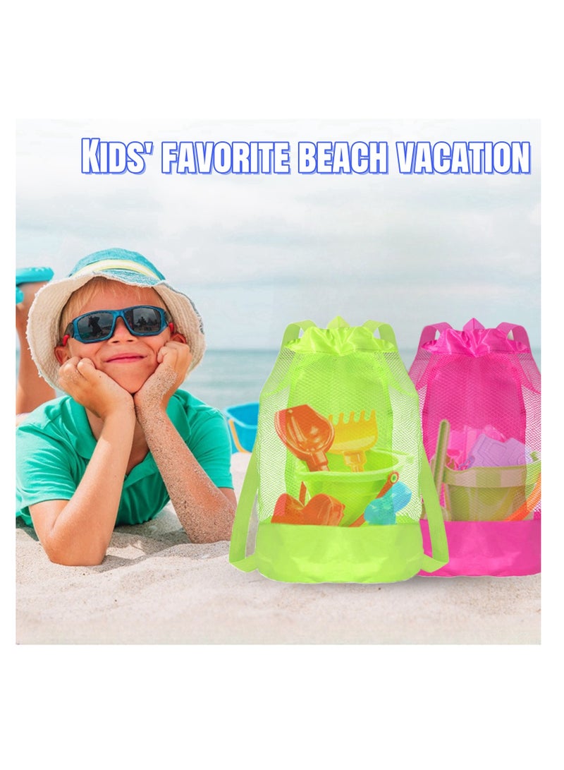 NOVOLAN Beach Toy Backpack, Mesh Drawstring Bags for Kids, Set of 3 in Red, Green, Blue, Storage Beach Toys, Shells, and Swim Gear, 23x50cm, Ideal for Boys & Girls, Durable Beach Bags with Washable - Image 5