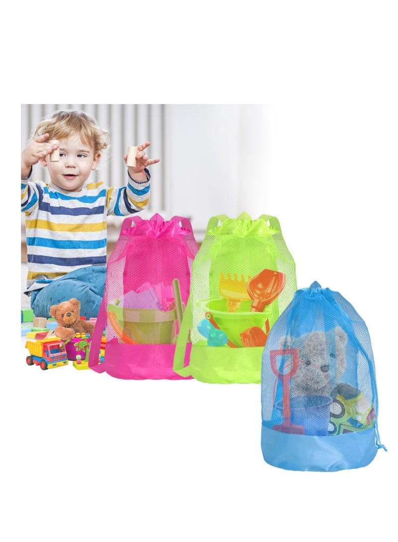 NOVOLAN Beach Toy Backpack, Mesh Drawstring Bags for Kids, Set of 3 in Red, Green, Blue, Storage Beach Toys, Shells, and Swim Gear, 23x50cm, Ideal for Boys & Girls, Durable Beach Bags with Washable - Image 1