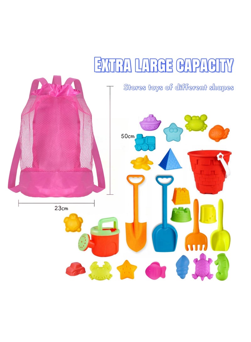 NOVOLAN Beach Toy Backpack, Mesh Drawstring Bags for Kids, Set of 3 in Red, Green, Blue, Storage Beach Toys, Shells, and Swim Gear, 23x50cm, Ideal for Boys & Girls, Durable Beach Bags with Washable - Image 4