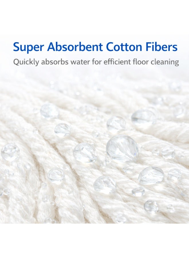 VELMORE 25 x 35 cm Cotton Floor Mop with Handle, Super Absorbent Wet Cleaning Mop, Heavy Duty Cotton String Mop with Metal Handle for Tiles Marble Wood Kitchen Bathroom, Reusable - Image 3