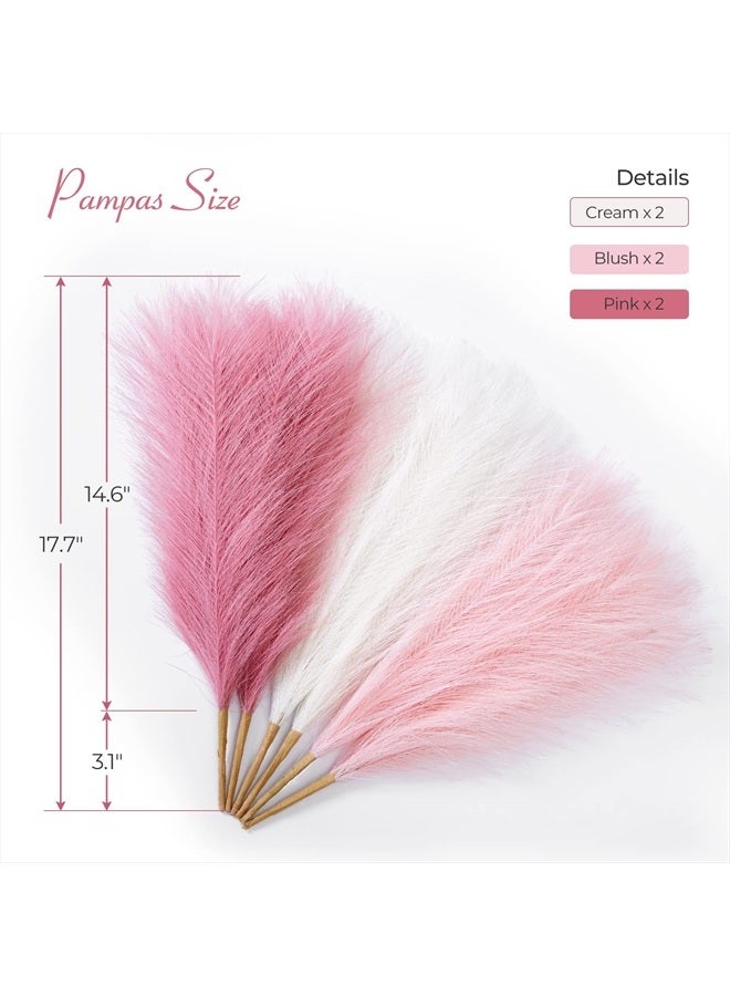 Serwalin Pampas Grass Pink Decor 17.7 Inch 6pcs, Faux Pampas Grass Home Decor, Artificial Pampas Grass Blush Fake Pampas, Short Vase Room - Image 5