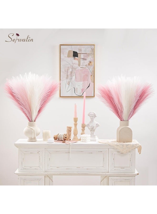 Serwalin Pampas Grass Pink Decor 17.7 Inch 6pcs, Faux Pampas Grass Home Decor, Artificial Pampas Grass Blush Fake Pampas, Short Vase Room - Image 4