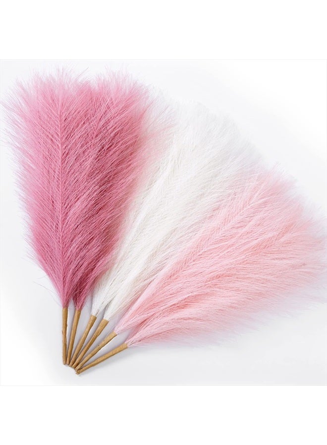 Serwalin Pampas Grass Pink Decor 17.7 Inch 6pcs, Faux Pampas Grass Home Decor, Artificial Pampas Grass Blush Fake Pampas, Short Vase Room - Image 1