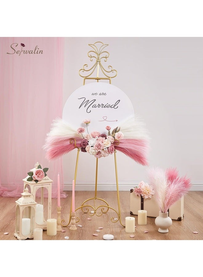 Serwalin Pampas Grass Pink Decor 17.7 Inch 6pcs, Faux Pampas Grass Home Decor, Artificial Pampas Grass Blush Fake Pampas, Short Vase Room - Image 2