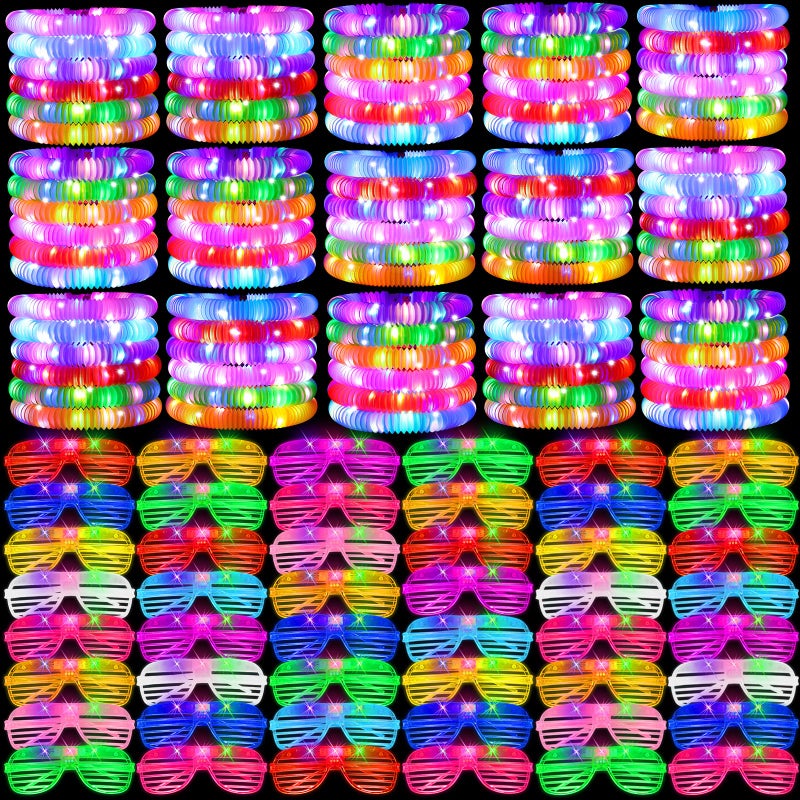 Oleitodh 76 Pcs Glow Light Up Pop Tubes LED Glasses Sticks Party Favors Glow Bracelets Necklaces Camping Toys Rave Neon Flashing Glasses for Birthday Return Gift Goodie Bag Christmas Stuffer School Prizes - Image 3