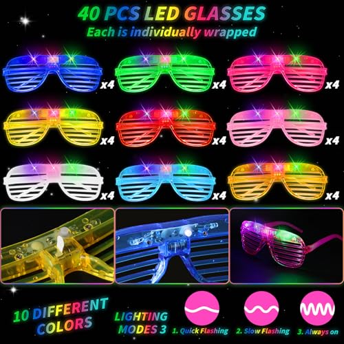Oleitodh 76 Pcs Glow Light Up Pop Tubes LED Glasses Sticks Party Favors Glow Bracelets Necklaces Camping Toys Rave Neon Flashing Glasses for Birthday Return Gift Goodie Bag Christmas Stuffer School Prizes - Image 5