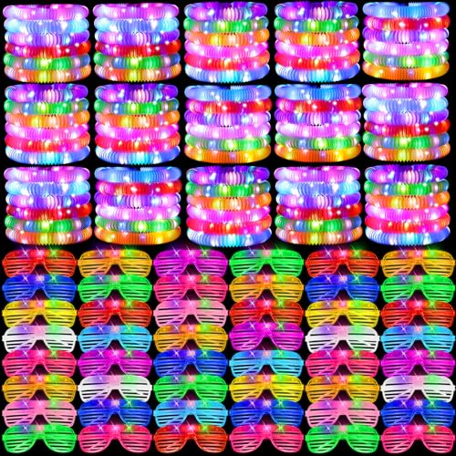 Oleitodh 76 Pcs Glow Light Up Pop Tubes LED Glasses Sticks Party Favors Glow Bracelets Necklaces Camping Toys Rave Neon Flashing Glasses for Birthday Return Gift Goodie Bag Christmas Stuffer School Prizes - Image 1