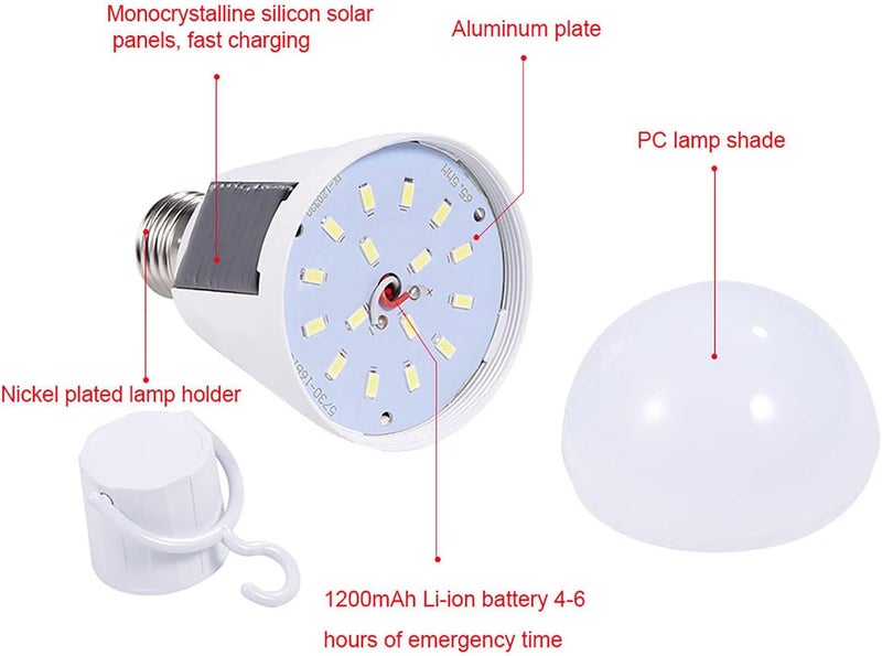 ويوبلز مصباح شمسي محمول مزود بإضاءة LED، مصباح فانوس قابل لإعادة الشحن يعمل بالطاقة الشمسية، مصباح طوارئ للتخييم والمشي لمسافات طويلة (12 واط) - Image 5
