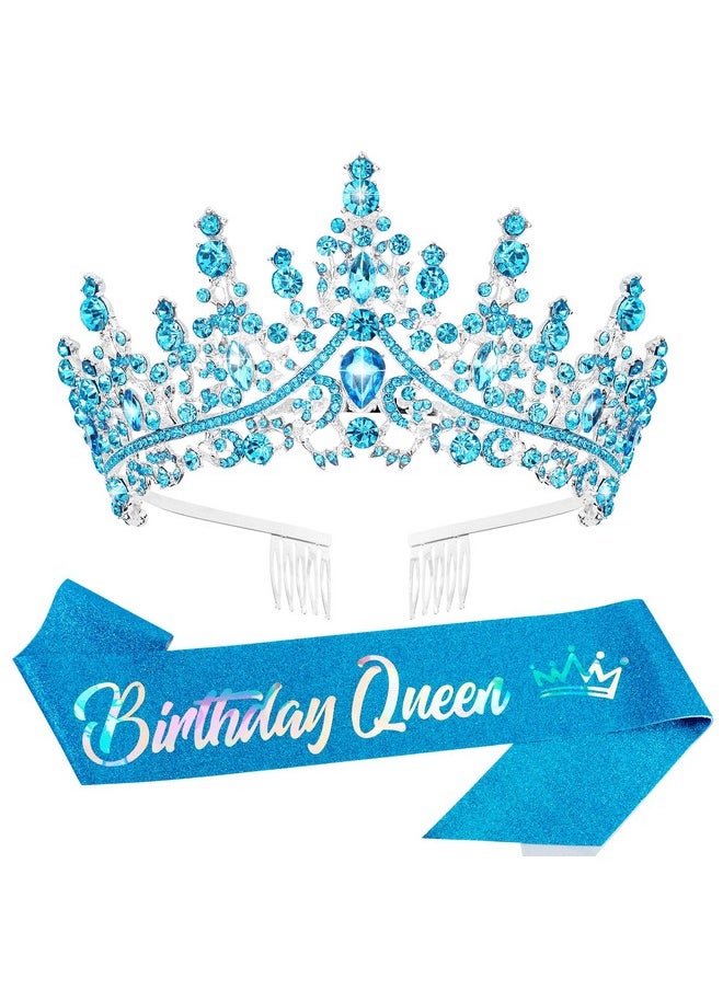 Blue Crystal Birthday Queen Tiara Crown For Women Girls Birthday Queen Headband Sash Elegant Princess Crown With Combs Hair Accessories Happy Birthday Party Decorations Mom Birthday Gift - pzsku/Z5E14FBCC06C844B5F508Z/45/_/1718614721/fcdbd523-117b-442a-a3e5-130e15a0d7de