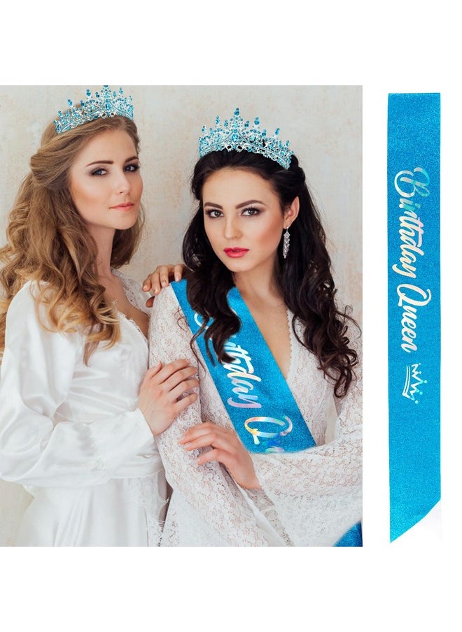 Velscrun Blue Crystal Birthday Queen Tiara Crown For Women Girls Birthday Queen Headband Sash Elegant Princess Crown With Combs Hair Accessories Happy Birthday Party Decorations Mom Birthday Gift  - Image 2