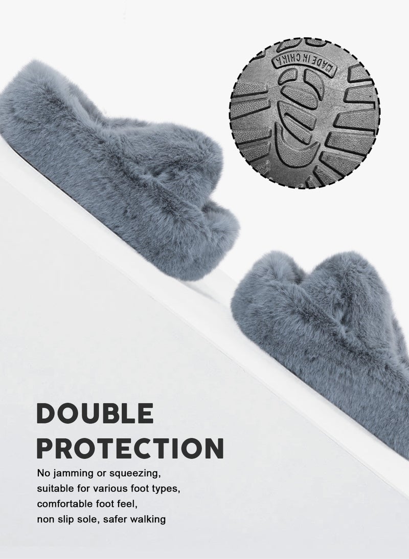 هومار كيت نعال نسائية ناعمة بلون واحد، نعال منصة - أحذية شتوية كاجوال سهلة الارتداء، نعال أنيقة بأشرطة متقاطعة، نعال منزلية مريحة - بطانة صوفية فاخرة، نعال منزلية مفتوحة من الأمام، مضادة للانزلاق - هدية مثالية للعائلة والأصدقاء - Image 4