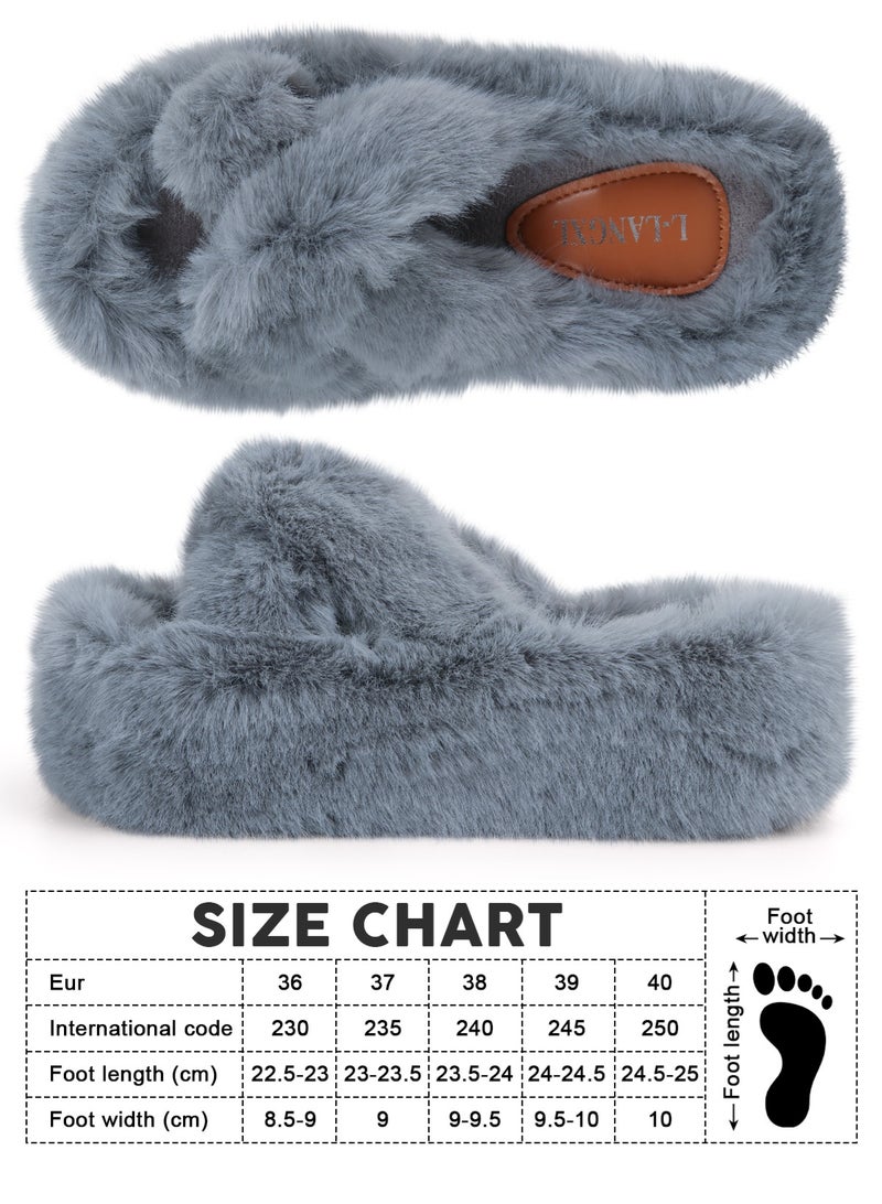 هومار كيت نعال نسائية ناعمة بلون واحد، نعال منصة - أحذية شتوية كاجوال سهلة الارتداء، نعال أنيقة بأشرطة متقاطعة، نعال منزلية مريحة - بطانة صوفية فاخرة، نعال منزلية مفتوحة من الأمام، مضادة للانزلاق - هدية مثالية للعائلة والأصدقاء - Image 3