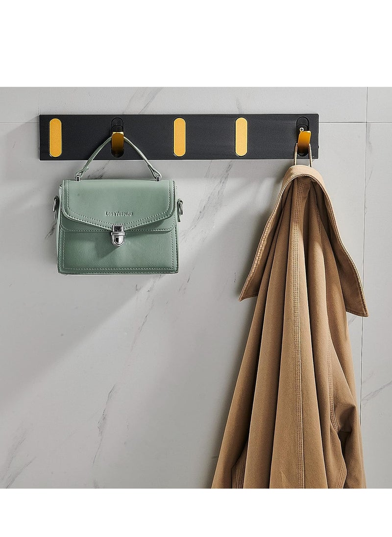 SYOSI - Folding Coat Hooks, Invisible Wall Mounted 5 Towel Hooks Automatic Retractable Rack for Bathroom Kitchen Bedroom, Space Saving Modern Foldable Wall Hooks (Black Gold) - Image 1