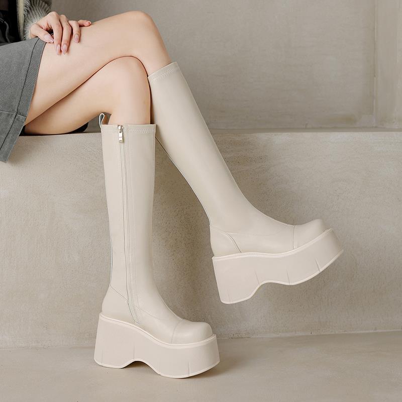 9.5Cm Muffin Thick Bottom Heightening Boots Women'S Small Elastic Boots Bag Leg Thin Boots Fashionable - Image 1